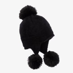 Jamiks-Girls Black Knitted Pom-Pom Hat | Childrensalon Outlet