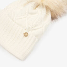 Jamiks-Girls Cream Wool Pom-Pom Beanie | Childrensalon Outlet