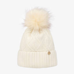 Jamiks-Girls Cream Wool Pom-Pom Beanie | Childrensalon Outlet