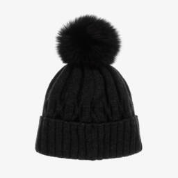 Jamiks-Girls Dark Grey Wool Pom-Pom Hat | Childrensalon Outlet