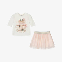 Jamiks-Girls Elegant Ivory & Pink Skirt Ensemble | Childrensalon Outlet