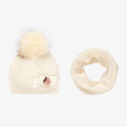 Jamiks-Girls Ivory Knit Hat and Snood | Childrensalon Outlet