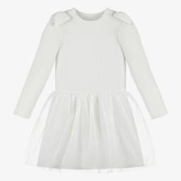 Jamiks-Girls Ivory Ribbed Tulle Dress | Childrensalon Outlet