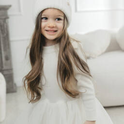 Jamiks-Girls Ivory Ribbed Tulle Dress | Childrensalon Outlet