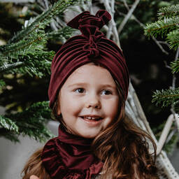 Jamiks-قبعة توربان قطن قطيفة لون أحمر للبنات | Childrensalon Outlet