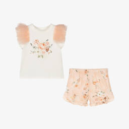 Jamiks-Girls Tulle-Trimmed Floral Short Ensemble | Childrensalon Outlet