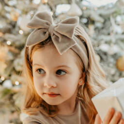 Jamiks-Girls Velour Beige Bow Hairband | Childrensalon Outlet