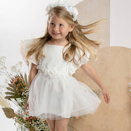 Jamiks-Girls White Organic Cotton & Tulle Dress | Childrensalon Outlet