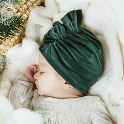 Jamiks-قبعة توربان قطيفة لون أخضر للبنات | Childrensalon Outlet