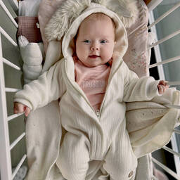 Jamiks-Кремовый комбинезон из джерси для коляски с ушками кролика | Childrensalon Outlet