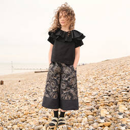 Jessie and James London-Black & Gold Flared Trousers | Childrensalon Outlet