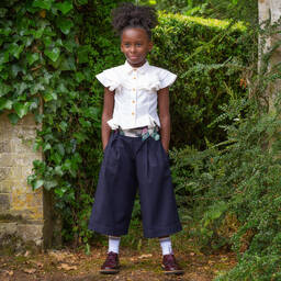 Jessie and James London-Blue Floral Belted Culottes | Childrensalon Outlet