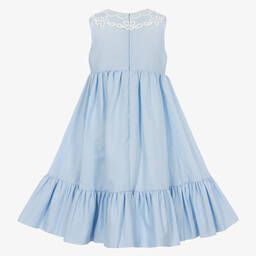 Jessie and James London-Blue Guipure Lace Collar Cotton Dress | Childrensalon Outlet