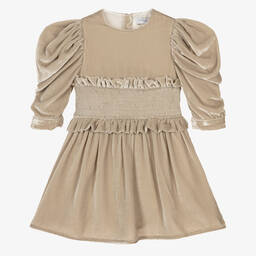 Jessie and James London-Girls Beige Silk Velvet Dress | Childrensalon Outlet