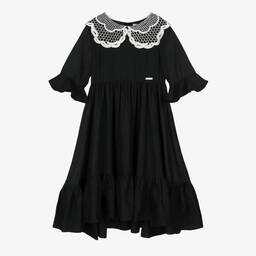 جيسي آند جيمس لندن-Girls Black Woven Linen Dress | Childrensalon Outlet