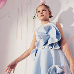 Jessie and James London-Girls Blue 3D Flower Cotton Dress | Childrensalon Outlet