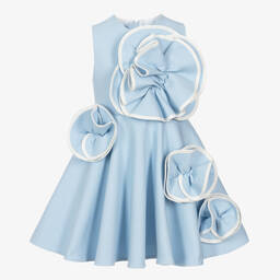 Jessie and James London-Girls Blue 3D Flower Cotton Dress | Childrensalon Outlet