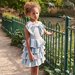 Jessie and James London-Голубое хлопковое платье с бантом для девочек | Childrensalon Outlet