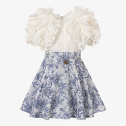 Jessie and James London-Girls Blue Cotton Floral Jacquard Dress | Childrensalon Outlet