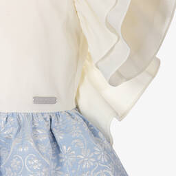 Jessie and James London-Girls Blue Cotton Floral Jacquard Dress | Childrensalon Outlet