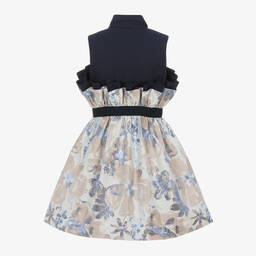 جيسي آند جيمس لندن-فستان قطن تويل وجاكارد لون كحلي بطبعة ورود | Childrensalon Outlet