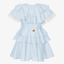 Jessie and James London-فستان قطن مزين بكشكش لون أزرق | Childrensalon Outlet