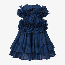 Jessie and James London-Girls Blue Cotton Ruffle Dress | Childrensalon Outlet