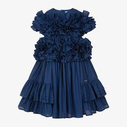 Jessie and James London-Girls Blue Cotton Ruffle Dress | Childrensalon Outlet