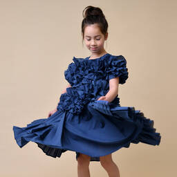 Jessie and James London-Girls Blue Cotton Ruffle Dress | Childrensalon Outlet