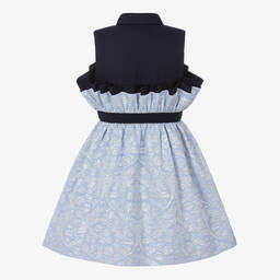 جيسي آند جيمس لندن-فستان قطن تويل وجاكارد لون أزرق بطبعة ورود | Childrensalon Outlet