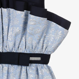 جيسي آند جيمس لندن-فستان قطن تويل وجاكارد لون أزرق بطبعة ورود | Childrensalon Outlet