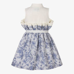 Jessie and James London-Голубое платье из жаккардового хлопка с цветами | Childrensalon Outlet