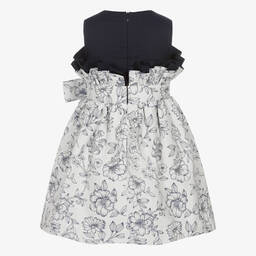 Jessie and James London-Синее платье из хлопкового жаккарда с цветами | Childrensalon Outlet