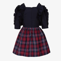 Jessie and James London-Girls Blue & Red Cotton Tartan Dress  | Childrensalon Outlet