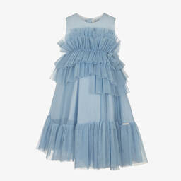 Jessie and James London-Girls Blue Ruffle Tulle Dress | Childrensalon Outlet