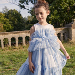 Jessie and James London-Girls Blue Ruffle Tulle Dress | Childrensalon Outlet