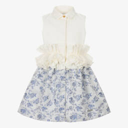 Jessie and James London-Girls Blue Satin & Ivory Twill Dress | Childrensalon Outlet