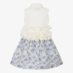 Jessie and James London-Girls Blue Satin & Ivory Twill Dress | Childrensalon Outlet