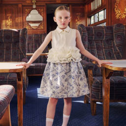 Jessie and James London-Girls Blue Satin & Ivory Twill Dress | Childrensalon Outlet