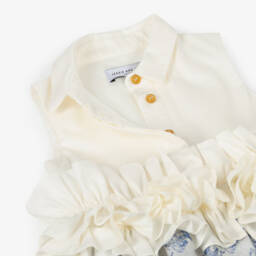 Jessie and James London-Girls Blue Satin & Ivory Twill Dress | Childrensalon Outlet