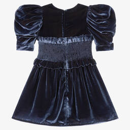 Jessie and James London-Girls Blue Silk Velvet Dress | Childrensalon Outlet