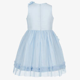 Jessie and James London-Girls Blue Tulle Dress With Floral Appliqués | Childrensalon Outlet