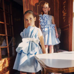 Jessie and James London-Girls Elegant Blue Jacquard Dress | Childrensalon Outlet