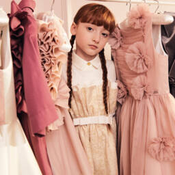 جيسي آند جيمس لندن-فستان براق قطن لون عاجي وذهبي | Childrensalon Outlet