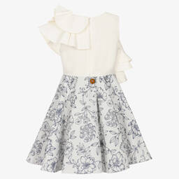 Jessie and James London-فستان قطن جاكارد لون أزرق وعاجي | Childrensalon Outlet