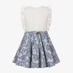 Jessie and James London-Girls Ivory & Blue Floral Cotton Dress | Childrensalon Outlet