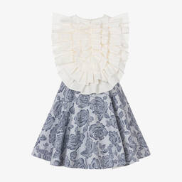 Jessie and James London-Girls Ivory & Blue Floral Cotton Dress | Childrensalon Outlet