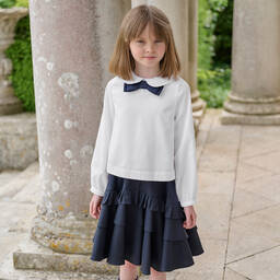 جيسي آند جيمس لندن-بلوز قطن تويل لون عاجي للبنات | Childrensalon Outlet