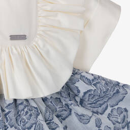 Jessie and James London-Girls Ivory Cotton & Blue Jacquard Dress | Childrensalon Outlet