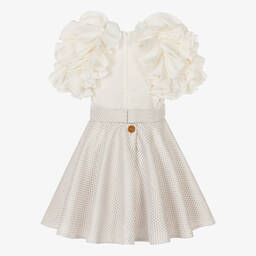 Jessie and James London-Girls Ivory Cotton Dot Jacquard Dress | Childrensalon Outlet